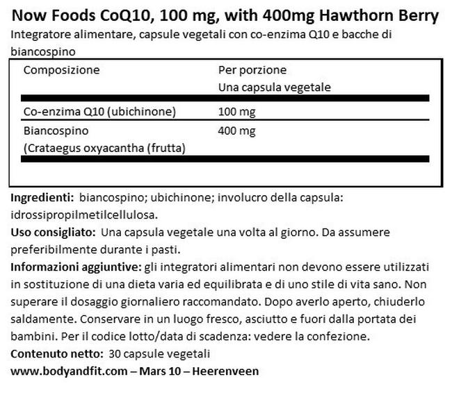 COQ10 100 MG, con 400 MG di bacche di biancospino Nutritional Information 1