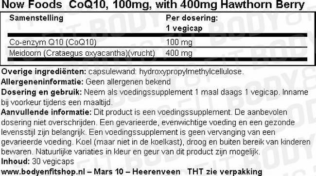 CoQ10, 100mg, met 400mg meidoorn Nutritional Information 1