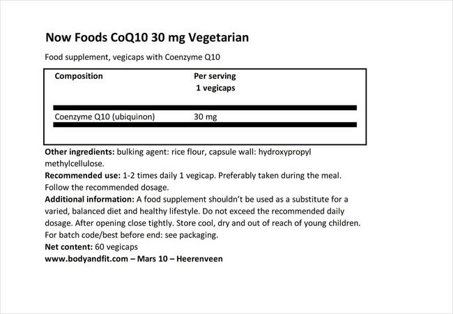 CoQ10 30mg ベジタリアン Nutritional Information 1