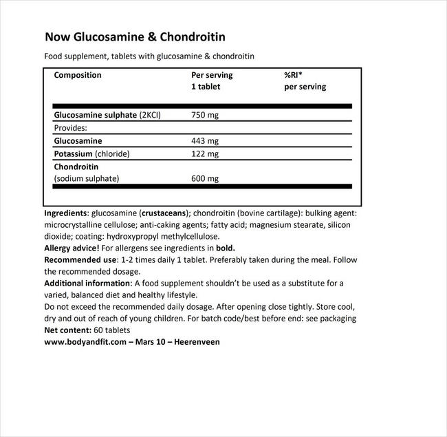 Glucosamine & Chondroitin Nutritional Information 1