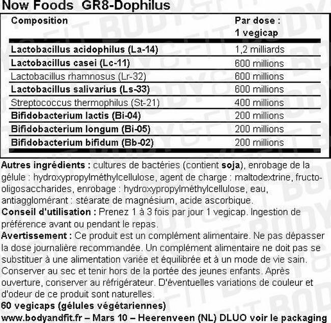GR8-Dophilus Nutritional Information 1