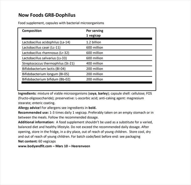 Gr8-ドフィラス Nutritional Information 1