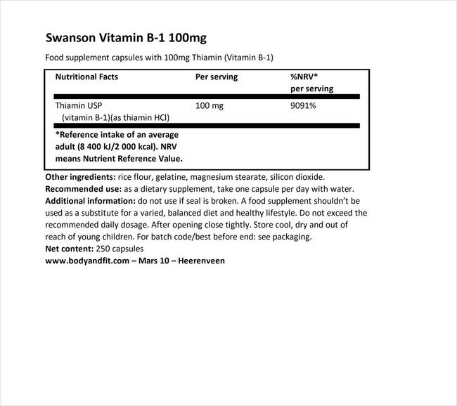 Vitamin B1 100mg Nutritional Information 1