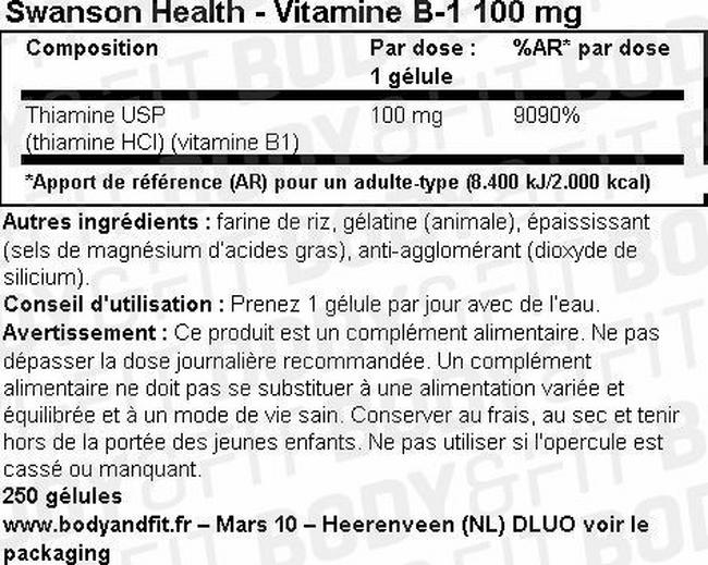 Vitamine B-1 100mg Nutritional Information 1
