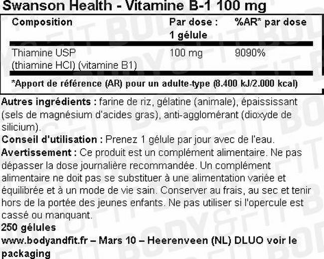 Vitamine B-1 100mg Nutritional Information 1