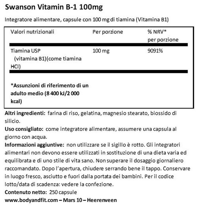 Vitamina B1 100 mg Nutritional Information 1