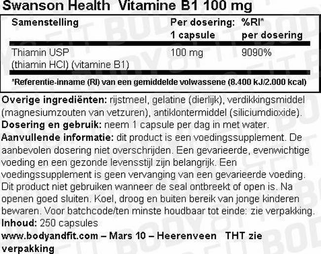 Vitamine B-1 100mg Nutritional Information 1