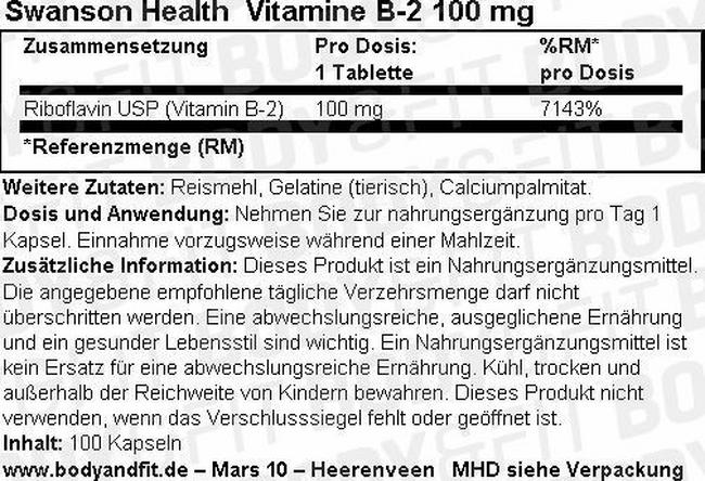 Vitamine B-2 100mg Nutritional Information 1