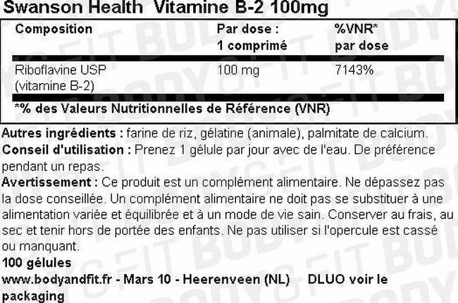 Vitamine B-2 100mg Nutritional Information 1