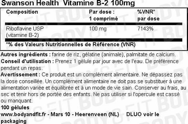 Vitamine B-2 100mg Nutritional Information 1