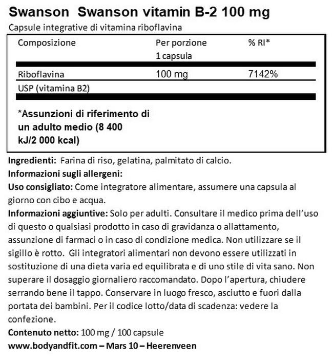 Vitamina B2 100 mg Nutritional Information 1