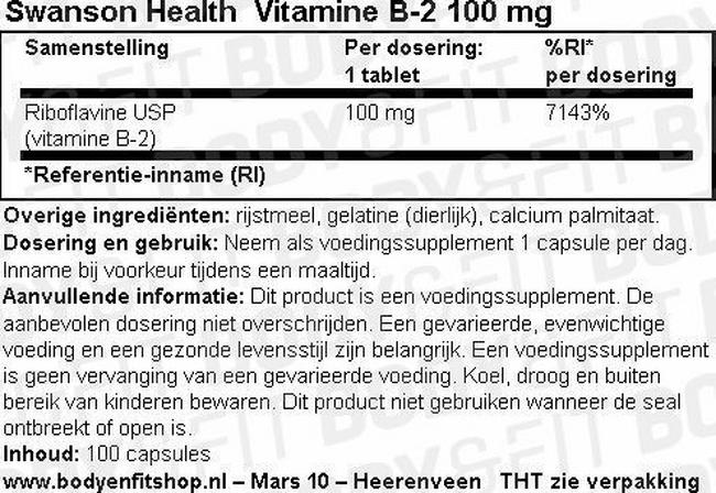 Vitamine B-2 100mg Nutritional Information 1