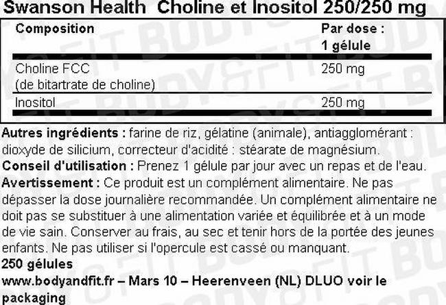 Choline et Inositol 250/250 mg Nutritional Information 1