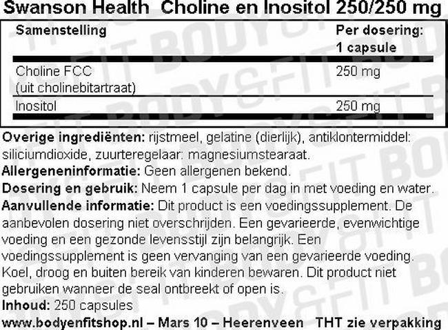 Choline en Inositol 250/250 mg Nutritional Information 1