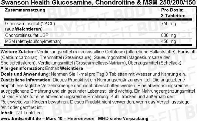 Glucosamine, Chondroitine & MSM 250/200/150 Nutritional Information 1