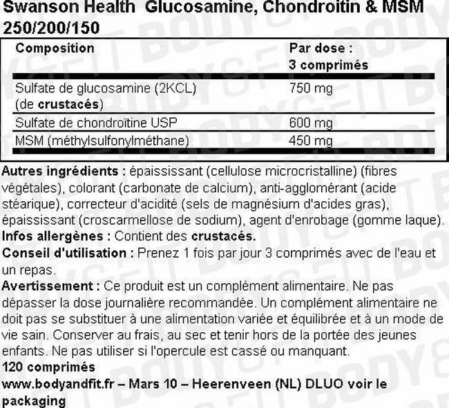 Gélules Glucosamine, Chondroitine & MSM 250/200/150 Nutritional Information 1
