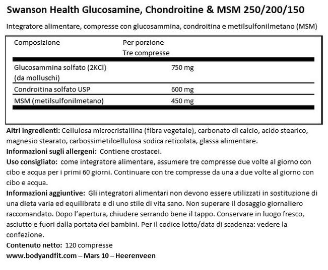 Glucosamina, condroitina & MSM 250/200/150 Nutritional Information 1