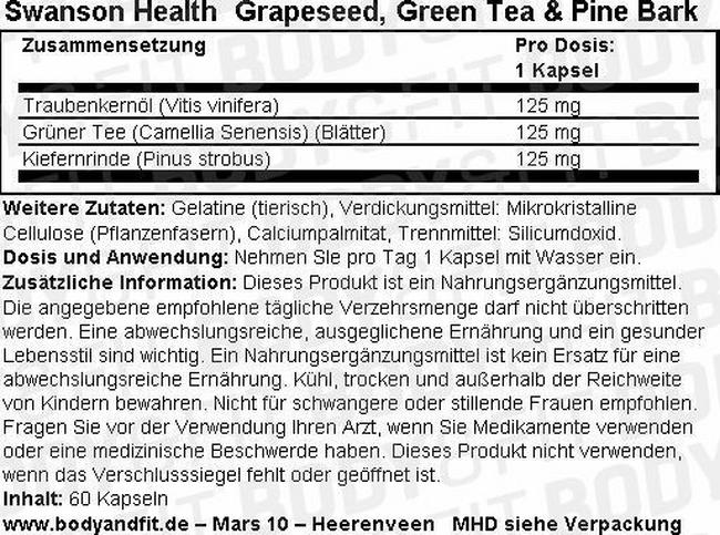 Grapeseed, Green Tea & Pine Bark Nutritional Information 1