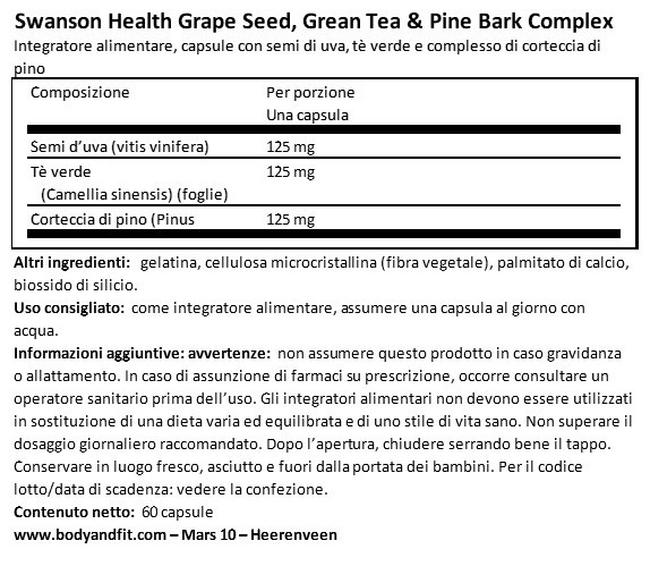 Vinacciolo,Tè verde e Corteccia di Pino. Nutritional Information 1
