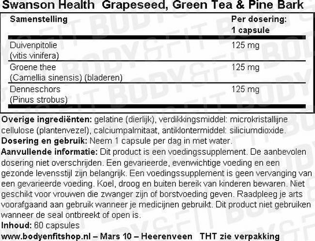 Grapeseed, Green Tea & Pine Bark Nutritional Information 1