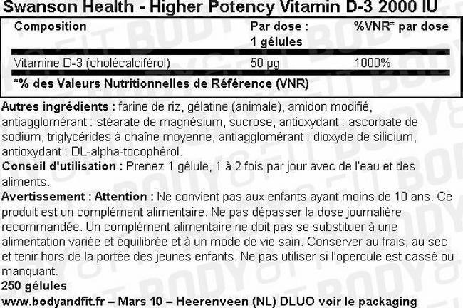 High Potency Vitamin D-3 2000IU Nutritional Information 1