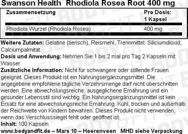 Rhodiola Rosea Root 400 mg Nutritional Information 1