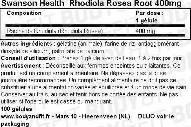 Racine de Rhodiola Rosea 400mg Nutritional Information 1