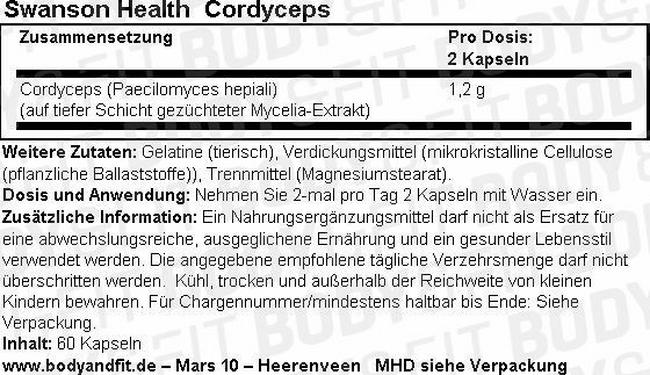 Cordyceps Nutritional Information 1