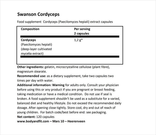 Cordyceps Nutritional Information 1