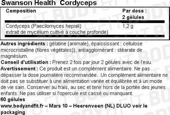 Complément Cordyceps Nutritional Information 1