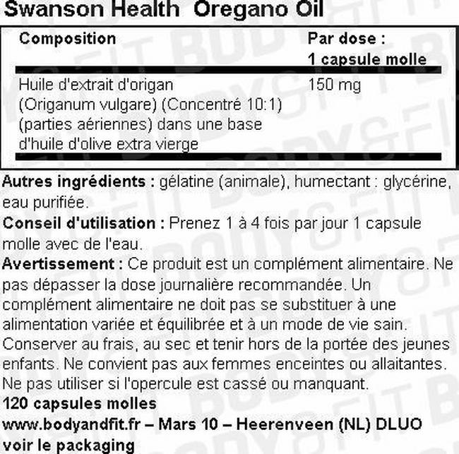 Huile d'origan Nutritional Information 1