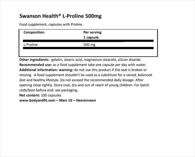 L-Proline 500mg Nutritional Information 1