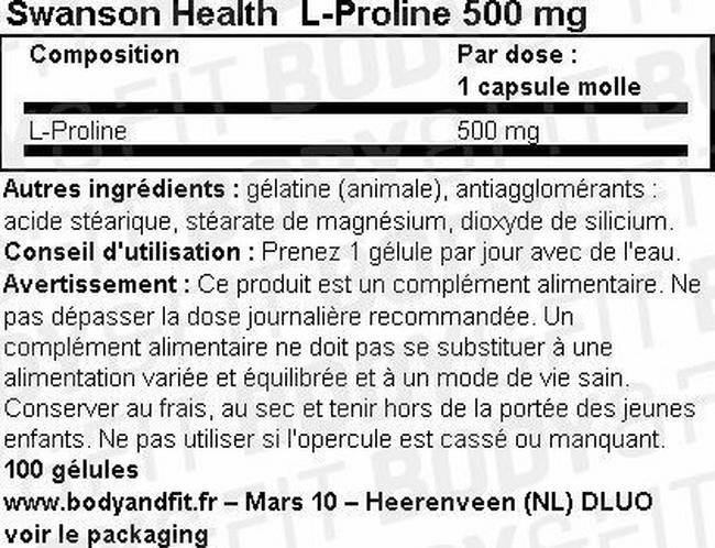 L-Proline 500mg Nutritional Information 1