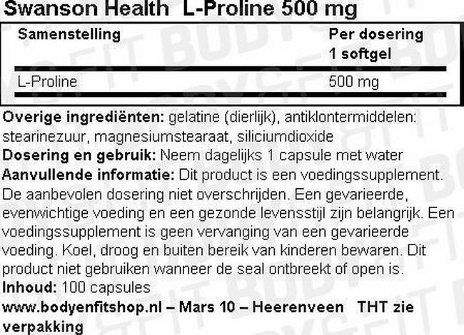 L-Proline 500mg Nutritional Information 1