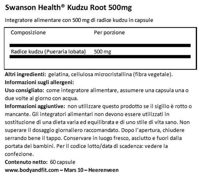 Kudzu Root 500 mg Nutritional Information 1