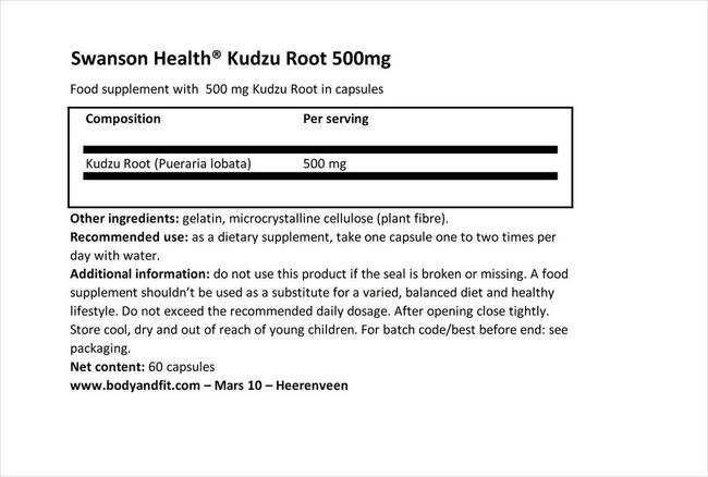 クズルート 500mg Nutritional Information 1