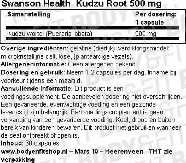 Kudzu Root 500 mg Nutritional Information 1