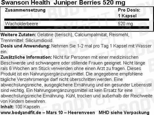 Juniper Berries 520 mg Nutritional Information 1