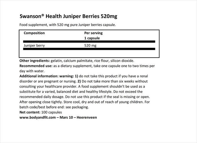 Juniper Berries 520mg Nutritional Information 1