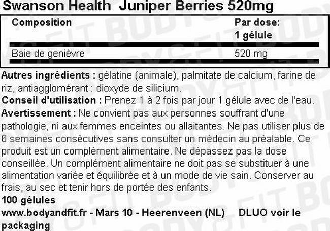 Baies de genièvre Juniper Berries 520 mg Nutritional Information 1