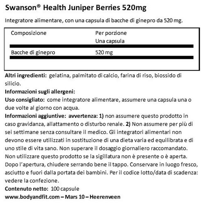 Juniper Berries 520 mg Nutritional Information 1