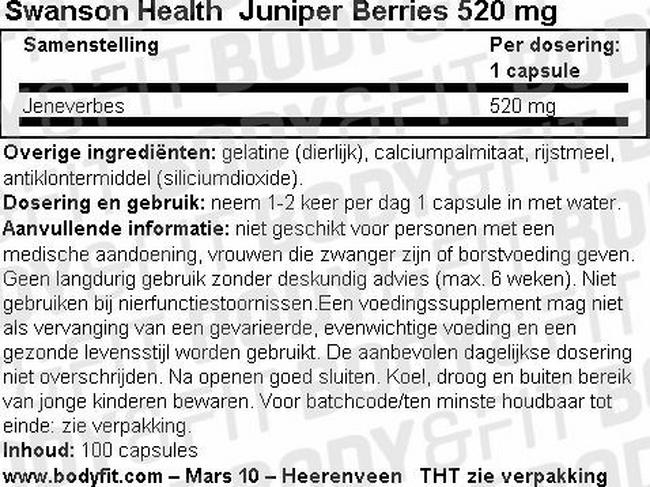 Juniper Berries 520mg Nutritional Information 1