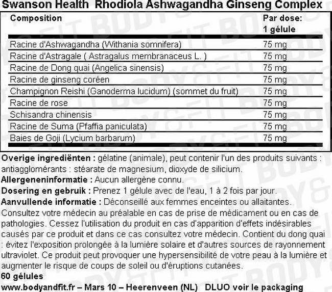 ADAPTOGENIC HERBAL COMPLEX Nutritional Information 1