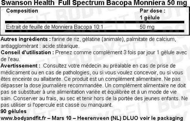 Full Spectrum Bacopa Monniera 50 mg Nutritional Information 1