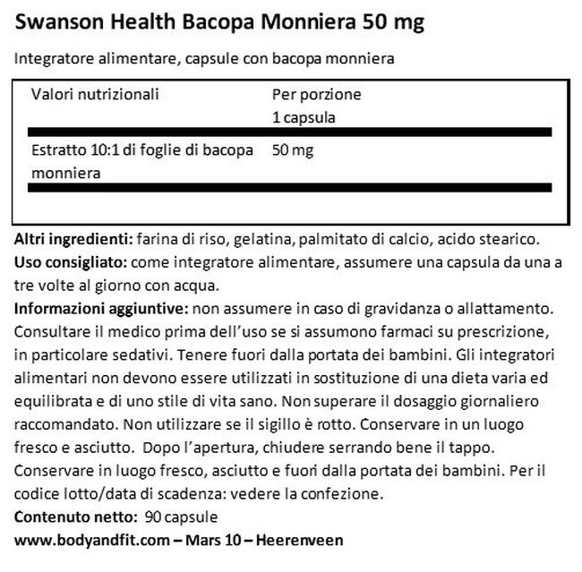 Full Spectrum Bacopa Monniera 50 mg Nutritional Information 1