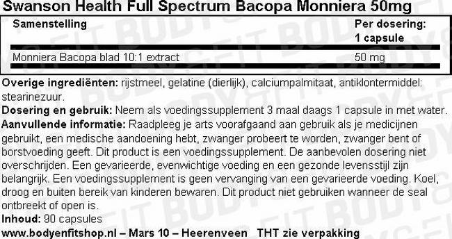 Full Spectrum Bacopa Monniera 50 mg Nutritional Information 1