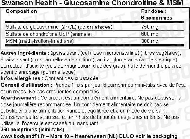 Mini-comprimés Glucosamine Chondroitin & MSM Nutritional Information 1