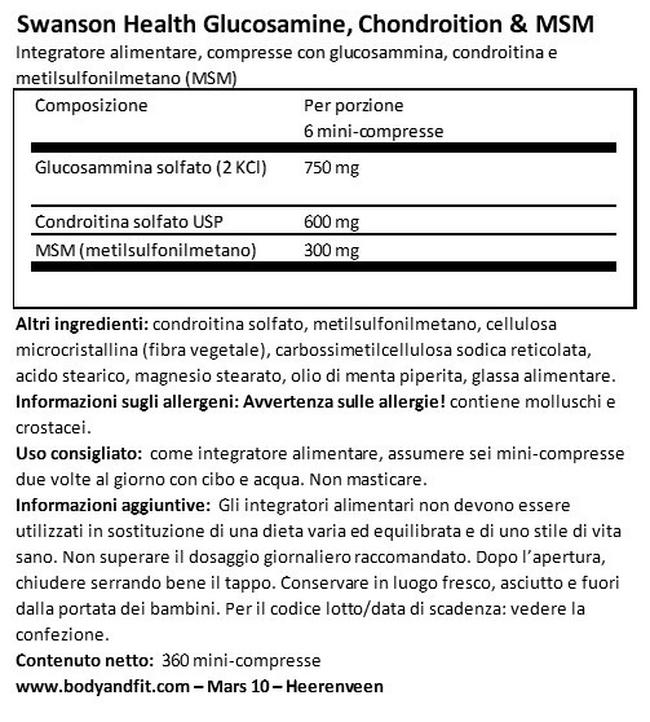 Glucosamina, condroitina e MSM capsule Nutritional Information 1