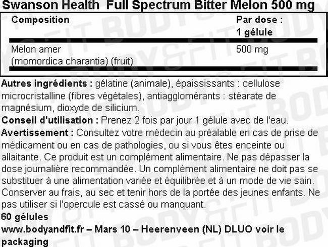 Full Spectrum Bitter Melon 500mg Nutritional Information 1