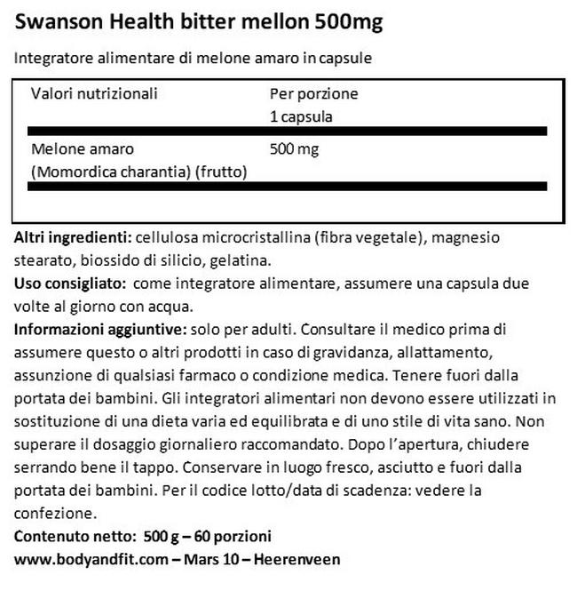 Melone Amaro Full Spectrum 500 mg Nutritional Information 1